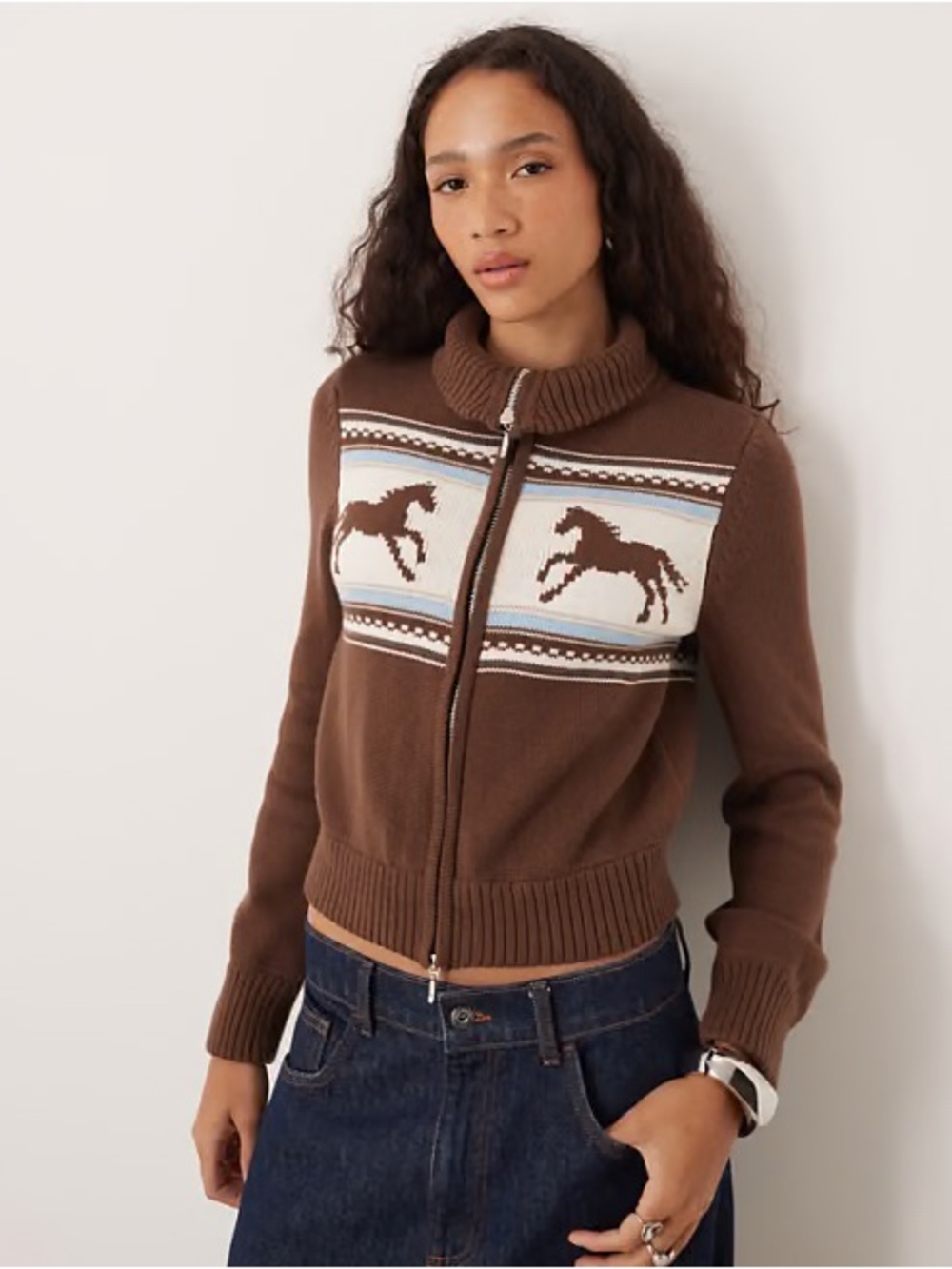 Abercrombie & Fitch Brown Horse Double Zip Sweater S NWT
